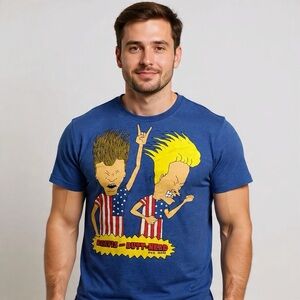 Beavis & Butt-Head Nostalgia 90s Cartoon Graphic Tee Blue Sz S